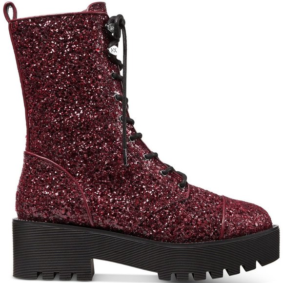 NWOB MICHAEL KORS Women's Bryce Lug Sole Combat Booties Dark Berry B4HP - Picture 2 of 4